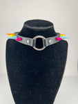 Rainbow Spiked Leather Heart Ring Choker