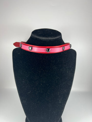 Red and Pink Heart Rivet Leather Choker